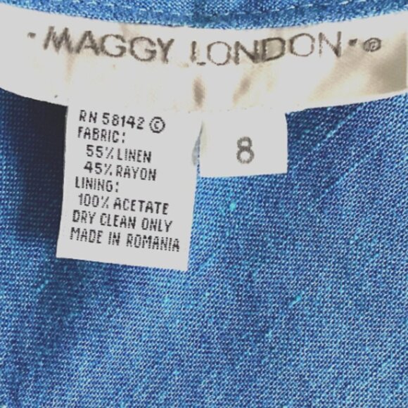 Maggy London Linen Rayon Sleeveless Midi Tank Dress Sz 8 Blue88P - Picture 5 of 5